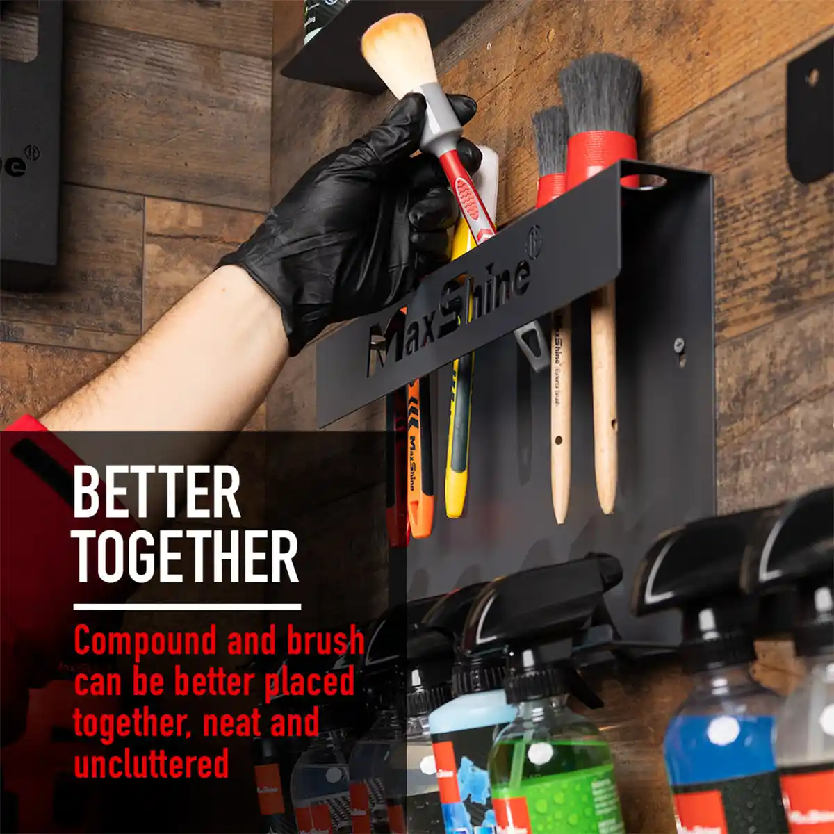 Brush and Trigger Bottle Holder and Wall-Mounted Organizer for Detailing Tools